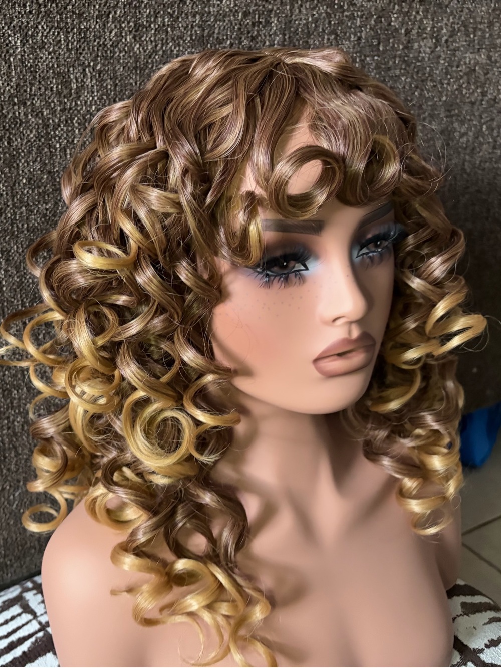 Curly Wig With Bangs in Ombre Golden Brown - 18 in” (No Offers)